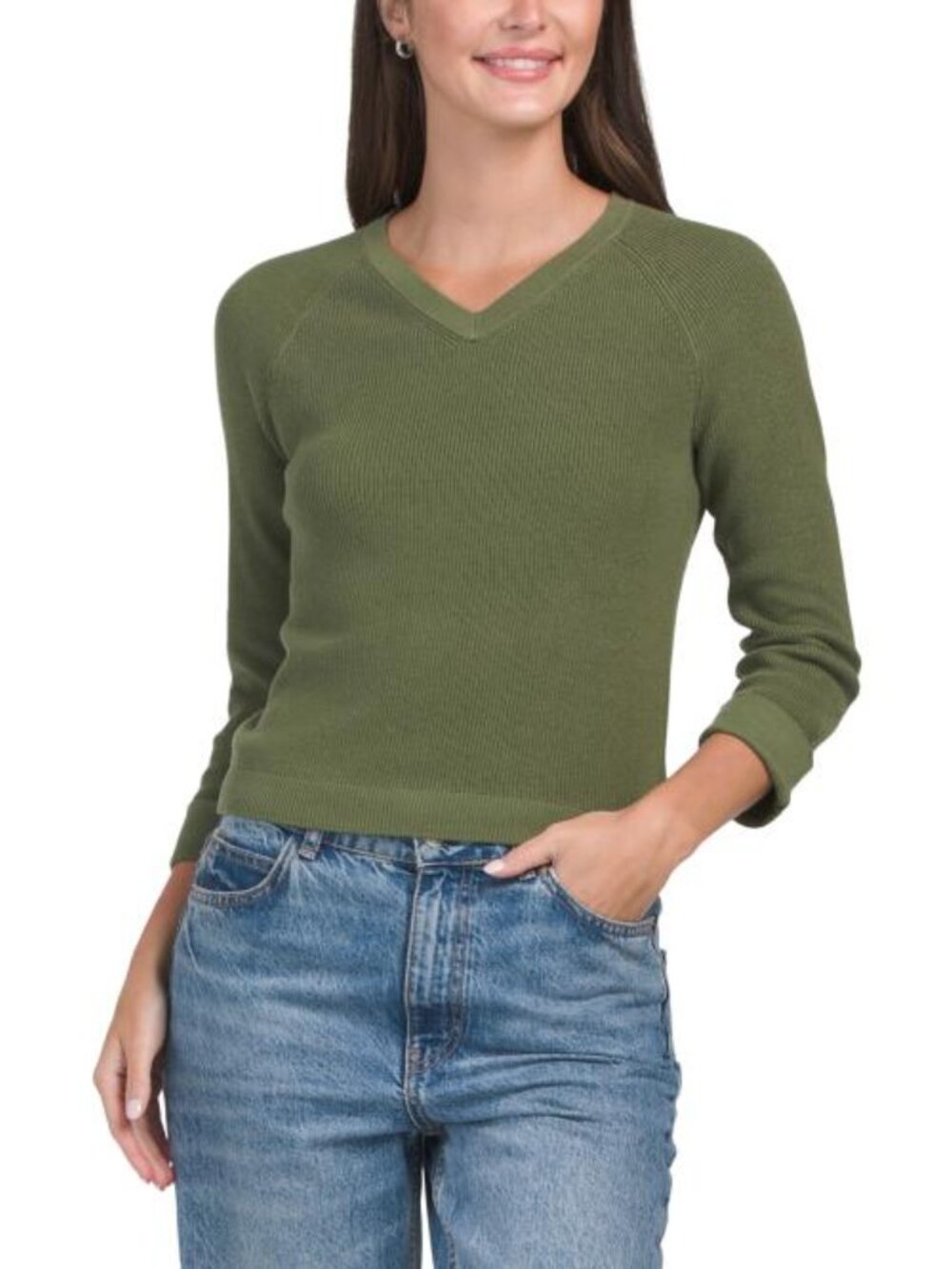 WINDSOR & WHITE Cotton Shaker Knit V-neck Sweater